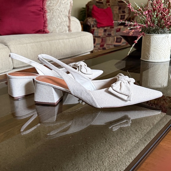 ASOS Design Pointed Toe Slingback Denim/Linen Bow Heels Size UK11/EU44/US13 - Picture 4 of 17